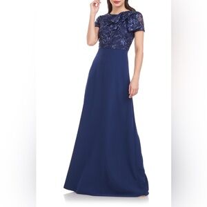 Rae Floral Embroidered Bow Detail A-Line Gown
JS Collections